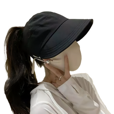 愛北鼻 親子款空頂遮陽帽, 54~62cm, 黑色, 1個