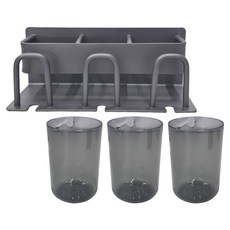 妃妃嚴選 牙刷置物架 三人款, 附水杯 免釘安裝 太空鋁材質, 槍灰色, 1個