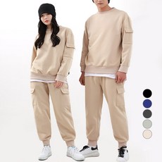턴키 남녀공용 빅사이즈 오버핏 기모 카고 맨투맨 + 조거 바지 트레이닝 상하의 세트 FW-2700