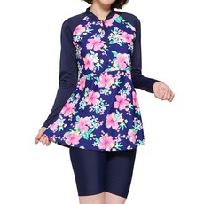 ILIKAI 女款花卉A字防曬上衣 + 五分水上運動緊身褲套組