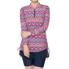 ILIKAI 女款洋紅色抓皺防磨長袖上衣 + 層搭緊身短褲套裝