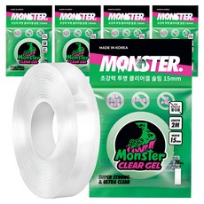 MONSTER Monster 透明凝膠超薄窄超強奈米矽膠雙面膠帶 15mm x 2m, 透明, 5個