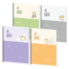 포포팬시 햄치 스마트 4분할 수학 연습장, 그레이, 오렌지, 그린, 퍼플, 1세트