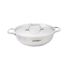 Kitchen-Art IH爐適用Grangee系列三層不鏽鋼雙耳淺湯鍋+鍋蓋, 霧面不鏽鋼, 24cm