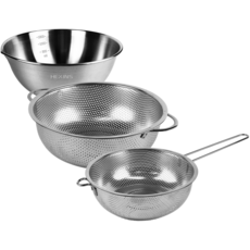 QUEEN SENSE 瀝水籃 沖孔碗 單柄+雙柄+烘焙攪拌碗 套組, 銀色, 1組