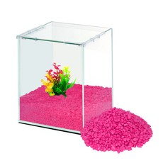 grovita 加高式魚缸+裝飾用彩色造景石 4kg, 單色（高立方）、粉色（彩石）