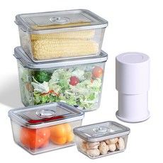 HULOCK 真空密封方形容器 2號 + 3號 + 4號 + 5號 + 幫浦套組 中性灰, 1套, 容器4款 + 幫浦