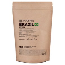X-COFFEE 巴西桑托斯咖啡豆, 1kg, 1包, 無研磨咖啡豆