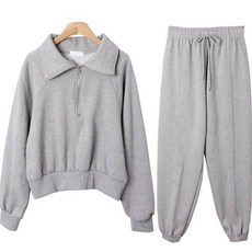 린다샵 여성용 카세딘 나그랑 반집업 기모 맨투맨 + 밴딩 절개 조거 팬츠 세트 cpset2401k2b