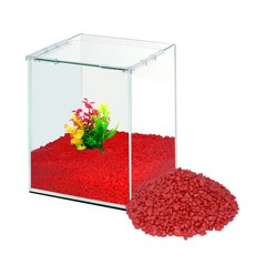grovita 加高式魚缸+裝飾用彩色造景石 4kg, 單色（高立方）、紅色（彩石）