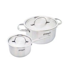 Kitchen-Art IH爐適用Grangee系列三層不鏽鋼鍋具+鍋蓋組, 霧面不鏽鋼, 單柄湯鍋16cm+雙耳湯鍋18cm, 1組