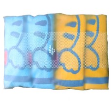 星紅織品 可愛老虎純棉毛巾 73x33公分, 藍色 2個 + 黃色 2個, 1組