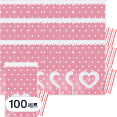 Picnic&Package 粉紅愛心禮物包裝 OPP袋 + 束帶組, 100套, 混合顏色