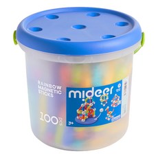 mideer 彩虹磁力棒互動繽紛桶 3歲以上 100個, 彩虹色, 1組
