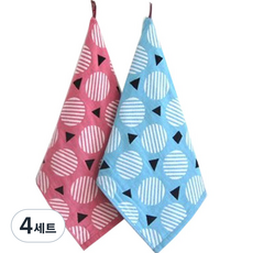 북유럽풍 순면거즈 주방 일러스트행주 반 고양이 2종 세트, 블루, 핑크, 4세트