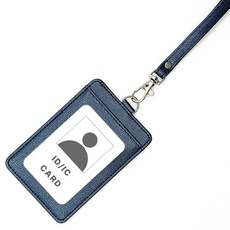 D&O 皮革員工證 出入證 身分證 卡套 掛繩, 1個, 海軍藍