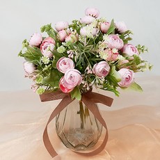 人造毛茛 + 花瓶組合, 粉紅色, 1套