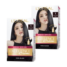 로레알파리 엑셀랑스 크림 빗캡으로 간편한 새치염색 염모제, 1호 쿨 블랙, 2개