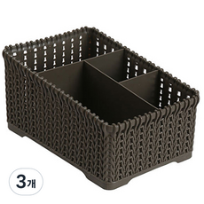 編織設計收納籃, 棕色, 3個
