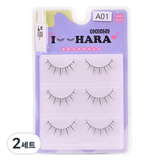 IHara 쁘띠업 假睫毛 A01 6p + 膠水套裝, 2套, 黑色