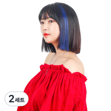 GABAL WITH 直髮彩色亮點髮片5入 + 閃亮接髮套組, 深藍色(彩色髮片), 隨機出貨(接髮), 2套