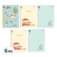 morning glory Chaeum Note 國小線圈筆記本 聯絡簿 窄行 3款 + 隨機出貨 2入組 A, 6套, 格紋狗狗, 狗狗鯛魚燒, 獨自一個