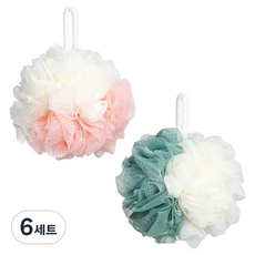 블루무역 버블타올 샤워볼 2종 세트, 핑크컬러믹스 + 그린컬러믹스, 6세트