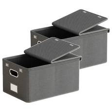 Couselect 陽離子可折疊連體蓋衣物收納箱 2個 深灰色 衣櫃整理箱 衣褲分類收納盒, L(42 x 30 x 23cm)