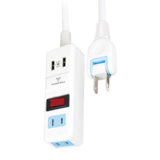 POWER BULL 動力公牛 多功能家用延長線 2.4A USB充電插孔x2 2P AC插座x2 15A大容量, 2m, 白色, 1條