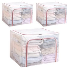 樂邦 雙開口PVC鋼架衣服收納箱 66L 50 x 40 x 33cm 藕粉色, 3個