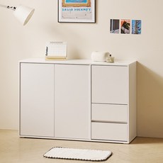 헤이몰리 더엣지 E0등급자재 완제품 도어서랍 터치도어 높은 거실 수납장 1200우형 방문설치, 올화이트