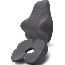 benepom 矯正姿勢靠背腰墊 腰部柔軟款 + 提臀坐墊套組, 灰色