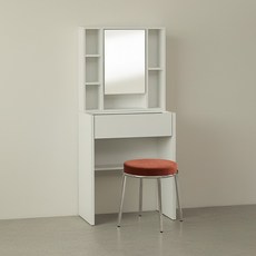 파로마 에일리 수납 화장대 600 + 딕슨 스툴 세트 방문설치, 화이트(화장대), 딥브라운(스툴)
