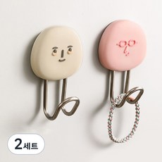 Hanbom Nuri 角色免鑽孔掛鉤 多用途掛鉤 掛鉤 2件組, 2套, 米色, 粉紅色