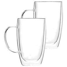 JOSIC 帶把手雙層高硼硅耐熱玻璃杯 9 x 14cm 450ml, 透明色, 2個