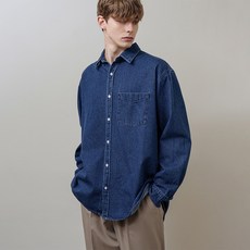 Zetta22 City Boy 男款 City Boy 寬鬆版水洗丹寧襯衫 中藍色