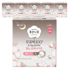 좋은느낌 무표백 유기농 입는 오버나이트, 중형, 8개입, 6개