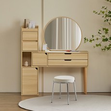 리샘 자올 익스텐션 서랍 화장대 + 딕슨 스툴 세트 방문설치, 오크(화장대), 화이트(스툴)