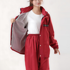 Rainfreem 琴飛曼雨衣 隱藏式帽子兩件式雙層雨衣, 酒紅