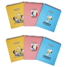 피너츠 스누피 상철 그리드 노트 3종, BLUE, PINK, YELLOW, 2세트