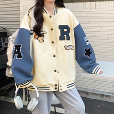 The Flow Commerce 女款可愛印花Logo寬鬆版型棒球外套