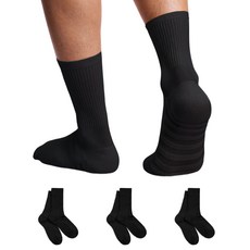 里圖 透氣涼感運動中筒襪, 黑色, 3個