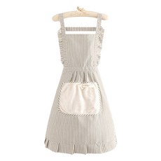 피어니스트 키친 프릴 스트라이프 앞치마, 그레이, 1개