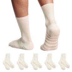 里圖 透氣涼感運動中筒襪, 奶油色, 5個