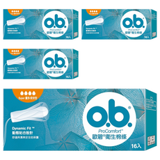 o.b. 歐碧 衛生棉條, 量多夜安型, 16個, 4盒