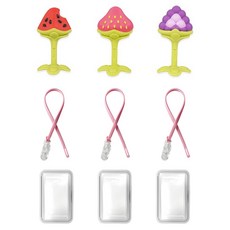 ange 3D 水果牙膠 3 件套, 西瓜 + 草莓 + 葡萄 固齒器 + 隨機出貨掛繩, 固齒器 3入 + 掛繩 3入 + 收納盒 3入, 1套