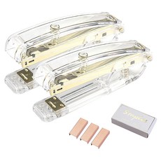 Bakojel 壓克力釘書機 透明外殼釘書機 + 1000入釘書針, 2個, 金色