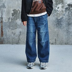 韓國 BLUETAIL 男童工裝風中藍色寬版丹寧褲 AYG3PT04BU