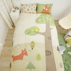 圖案孩童單層被枕套組, Forest, 淺褐色 混色