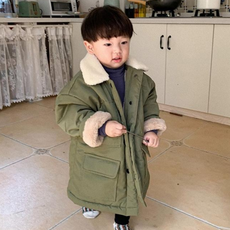 孩童翻領刷絨長版外套